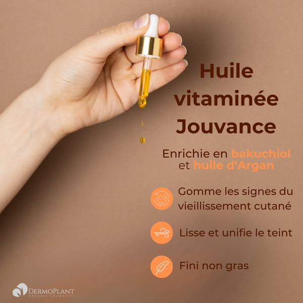 Huile visage vitaminée Jouvance - Bakuchiol & Vitamine C -  Toute peau - DermoPlant - 30 ml