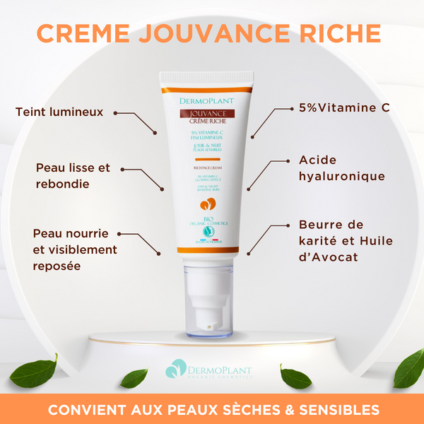 Crème visage Jouvance riche - Argousier & Vitamine C -  Peaux sèches et matures - DermoPlant - 50 ml