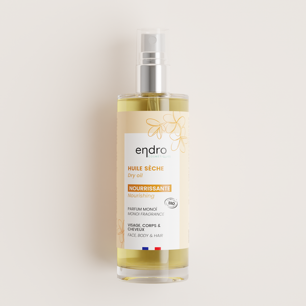 Huile sèche 3-en-1 bio - Parfum Monoi - Peaux et cheveux secs - Endro - 100 mL