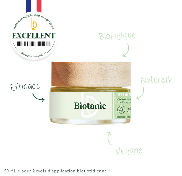 Crème visage Hydrapaise - Chanvre et concombre - Peaux normales à sèches - Biotanie - 50 ml 