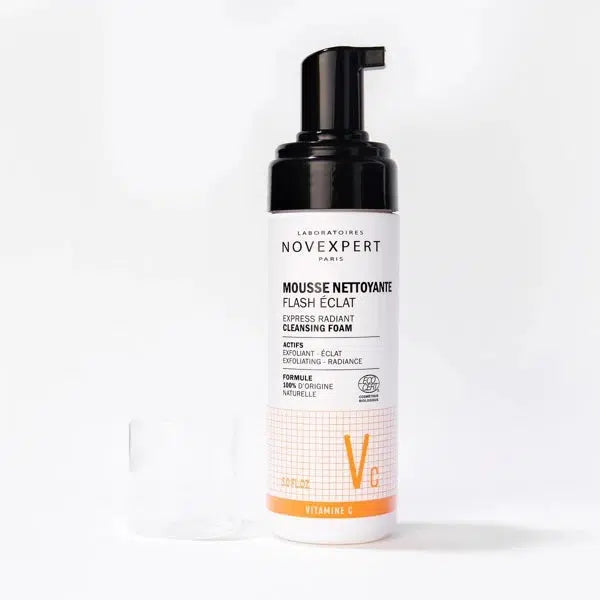 Mousse Nettoyante Flash Éclat - A la Vitamine C, Noix de Coco et Aloe Vera - Toute peau - Vitamine C - Novexpert - 150 mL