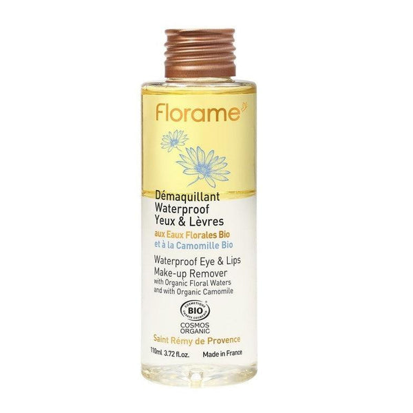 Démaquillant waterproof yeux & lèvres - Enrichie en eaux florales et à la camomille bio - Toute peau - Florame - 110 ml
