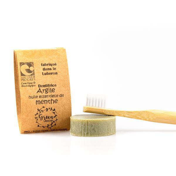 Dentifrice solide bio à l’argile et l’huile essentielle de menthe - Green Utopie - 20 gr