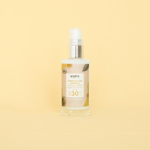 Crème solaire minérale bio SPF 30 - Visage et Corps - Parfum monoï des îles - Endro