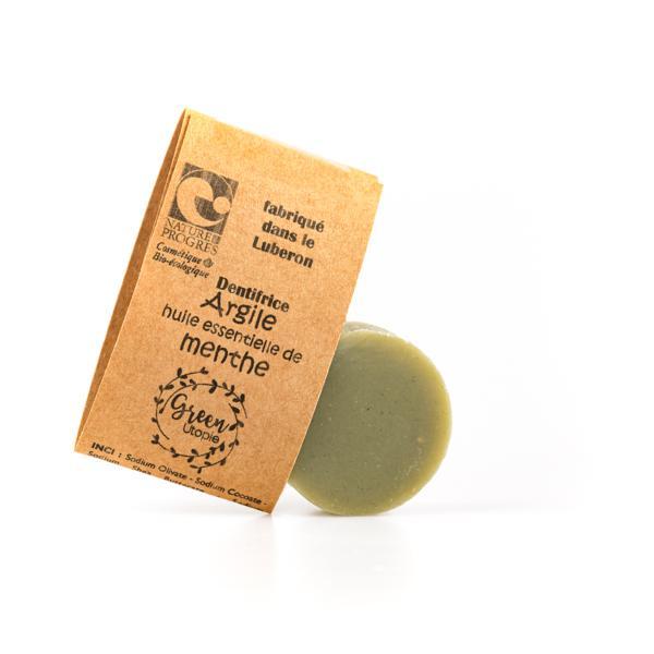 Dentifrice solide bio à l’argile et l’huile essentielle de menthe - Green Utopie - 20 gr