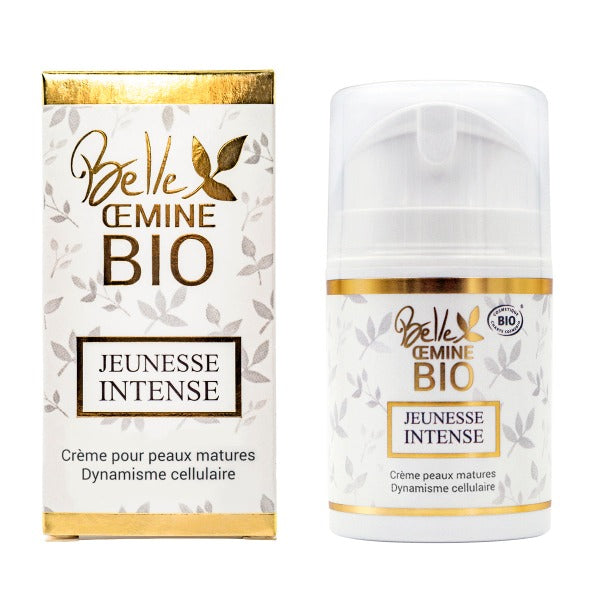 Crème anti-âge "Jeunesse Intense" - Hydrolat de Bleuet, Thé Vert et Camomille - Peaux matures et fatiguées - Belle Oemine Bio - 50 mL
