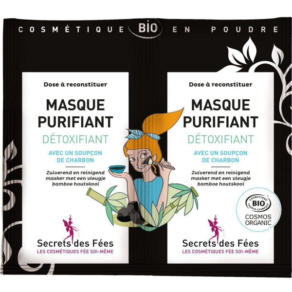 Masque purifiant détoxifiant au charbon bio - Secrets des Fées - 2 doses x 8 gr
