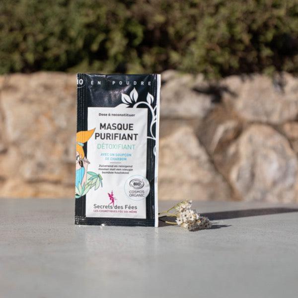 Masque purifiant détoxifiant au charbon bio - Secrets des Fées - 2 doses x 8 gr