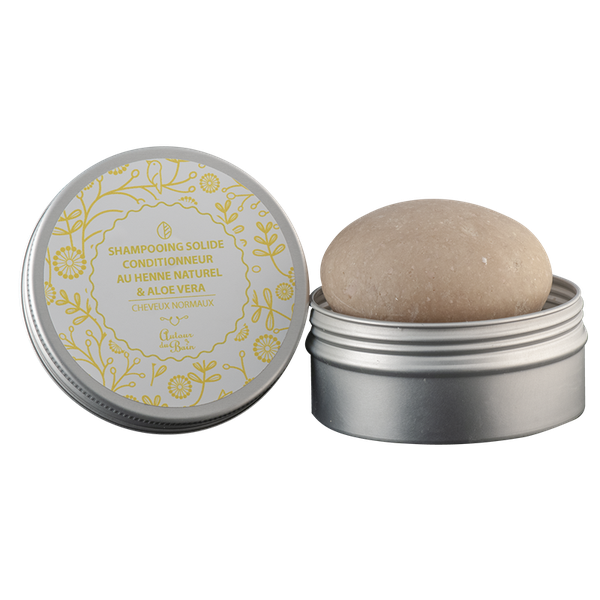 Shampoing solide au henné et aloe vera + boite alu - Cheveux normaux - 85 gr - Autour du Bain