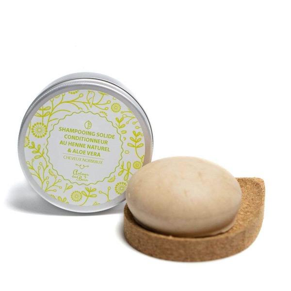 Shampoing solide au henné et aloe vera + boite alu - Cheveux normaux - 85 gr - Autour du Bain